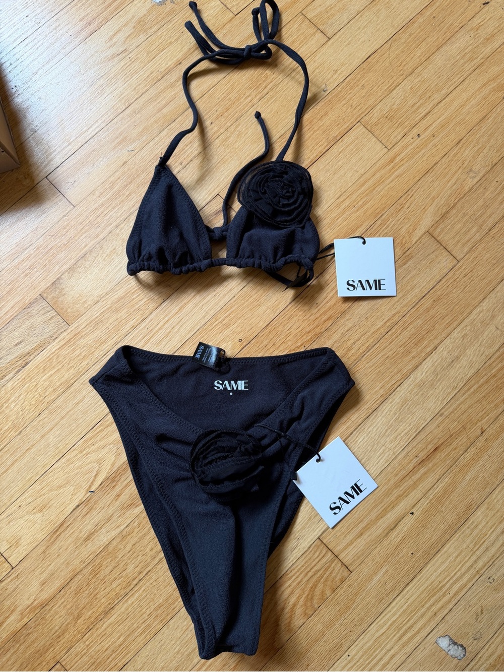 Same Los Angeles bikini rose rosette 2 piece set swimsuit black